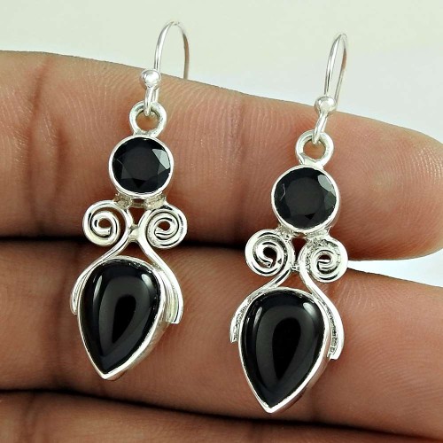 True Emotion !! Black Onyx Gemstone Sterling Silver Earrings Jewellery Wholesale
