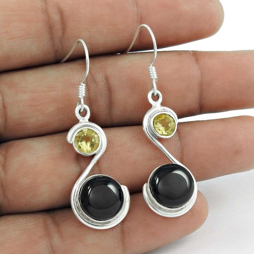 925 Silver Jewellery Beautiful Black Onyx, Lemon Topaz Gemstone Earrings