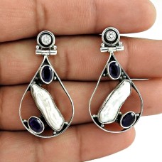 925 Sterling Silver Jewellery Fashion Freshwater Pearl, Amethyst Gemstone Earrings