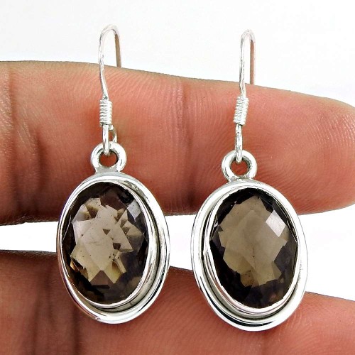 Summer Stock ! 925 Sterling Silver Smoky Quartz Earrings Supplier India
