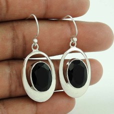 925 Sterling Silver Vintage Jewellery Traditional Black Onyx Gemstone Earrings