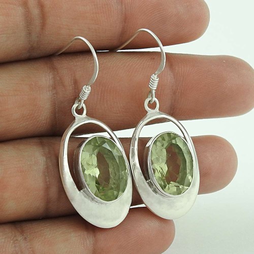 Sterling Silver Fashion Jewellery Fashion Green Amethyst Gemstone Earrings