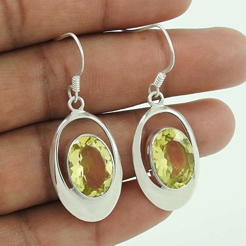 925 Silver Jewellery Fashion Lemon Quartz Gemstone Earrings