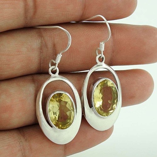 925 Sterling Silver Antique Jewellery Charming Citrine Gemstone Earrings
