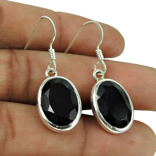 Beautiful 925 Sterling Silver Black Onyx Gemstone Earrings