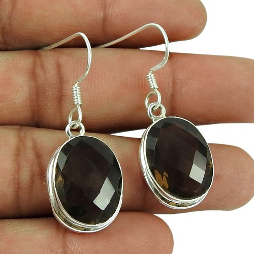 Designer 925 Sterling Silver Smoky Quartz Gemstone Earrings