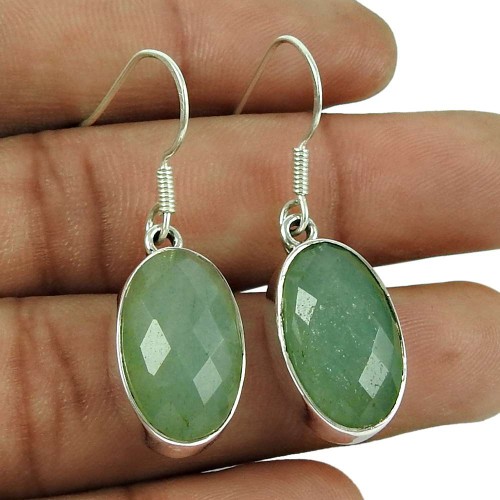 925 Sterling Silver Jewellery Fashion Green Aventurine Gemstone Earrings