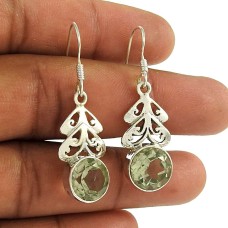Graceful Green Amethyst Gemstone 925 Sterling Silver Dangle Earrings Jewellery