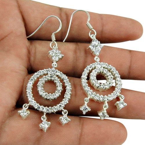 Beautiful White Quartz Earrings 925 Sterling Silver Antique Jewellery