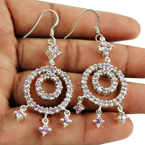 Charming Pink CZ Earrings Indian Sterling Silver Jewellery