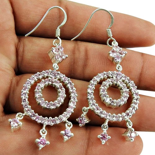 Fashion Pink CZ Earrings Sterling Silver Jewellery