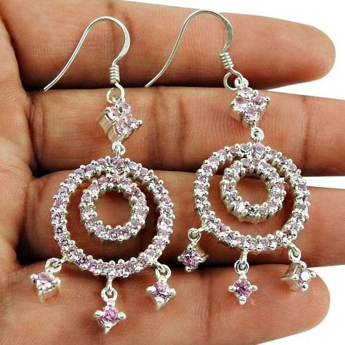 Designer Pink CZ Earrings 925 Silver Jewellery