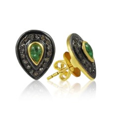 Lavender Dreams !! 925 Sterling Silver Diamond, Emerald Stud Earrings Manufacturer India