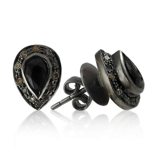 Antique Handmade !! 925 Sterling Silver Diamond, Iolite Stud Earrings Wholesaling