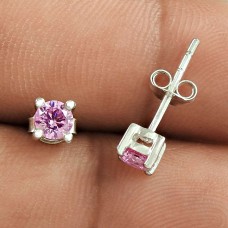 New Design Pink CZ Gemstone Sterling Silver Stud Earrings Jewellery Wholesaling
