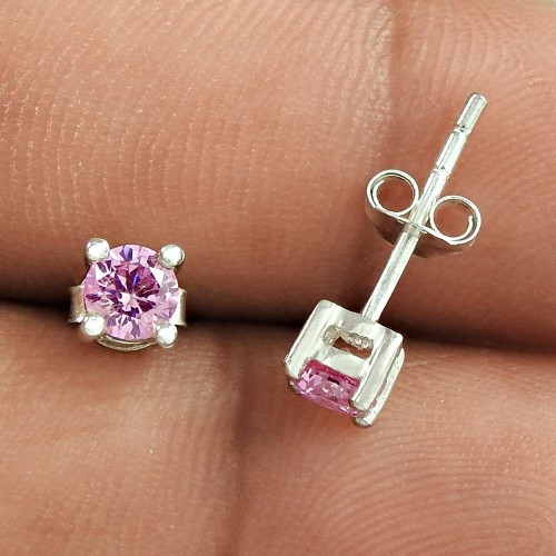 Swanky Pink CZ Gemstone Sterling Silver Stud Earrings Jewellery Fabricante