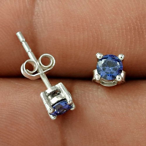 Graceful Dark Blue CZ Gemstone Sterling Silver Stud Earrings Jewellery Al por mayor