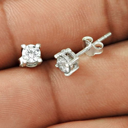 Ivy Hot !! White CZ Gemstone 925 Sterling Silver Studs Wholesale