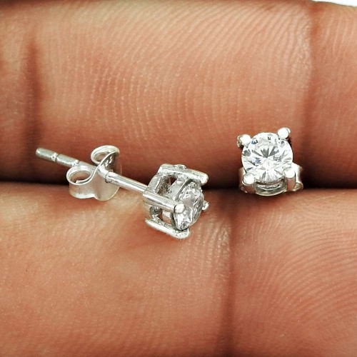 Nice Looking !! White CZ Gemstone 925 Sterling Silver Studs Wholesaler India