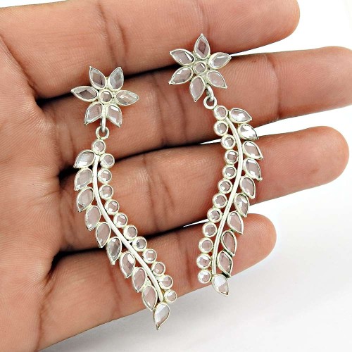 Very Light Crystal Sterling Silver Leaf Earrings Exporter India