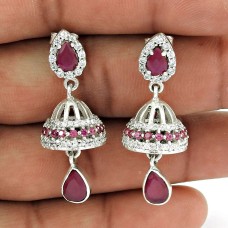 925 sterling silver fashion Jewellery Beautiful Ruby, White CZ Jhumki Fournisseur