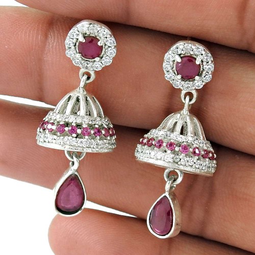 925 sterling silver indian Jewellery Rare Ruby, White CZ Jhumki Wholesaler