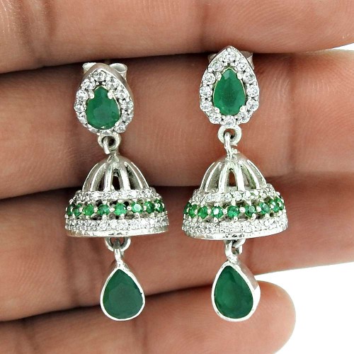 925 sterling silver fashion Jewellery Rare Emerald, White CZ Jhumki Wholesaler India