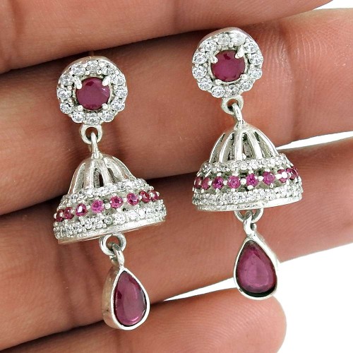 925 sterling silver vintage Jewellery Fashion Ruby, White CZ Jhumki Fabricant