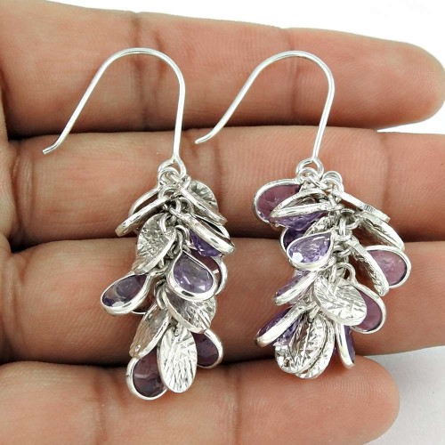 Trendy 925 Sterling Silver Amethyst Gemstone Earring Jewelry Manufacturer India