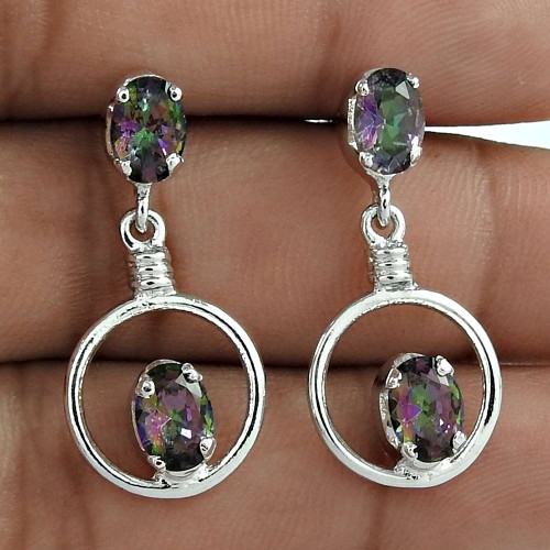 Magical Mystic Topaz 925 Sterling Silver With Rhodium Plating Dangle Earrings For Women