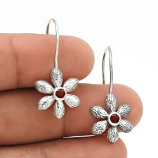 Well-Favoured 925 Sterling Silver Garnet Gemstone Flower Earring Ethnic Jewelry L12