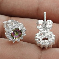 Latest Trend Rhodium Plated 925 Sterling Silver Mystic, White C.Z Gemstone Earring Vintage Jewelry B95