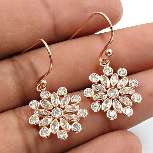 White CZ Gemstone Earring Rose Gold Plated 925 Sterling Silver Indian Jewelry C17