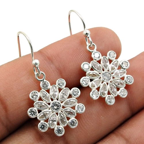 White CZ Gemstone Earring 925 Sterling Silver Vintage Jewelry O17