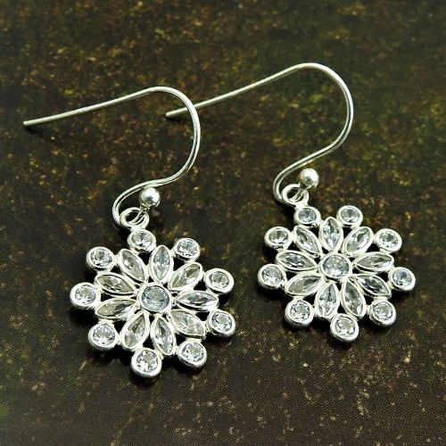 White CZ Gemstone Earring 925 Sterling Silver Traditional Jewelry P17