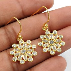 White CZ Gemstone Earring Gold Plated 925 Sterling Silver Indian Jewelry D17