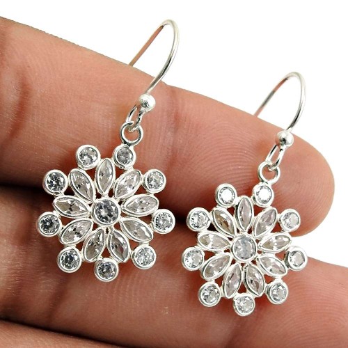 White CZ Gemstone Earring 925 Sterling Silver Traditional Jewelry F17
