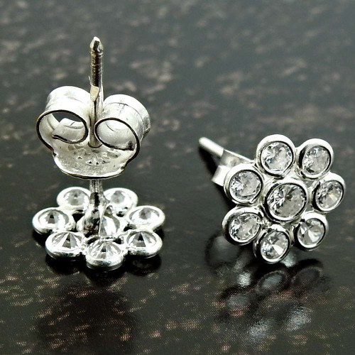 White CZ Gemstone Earring 925 Sterling Silver Ethnic Jewelry A18