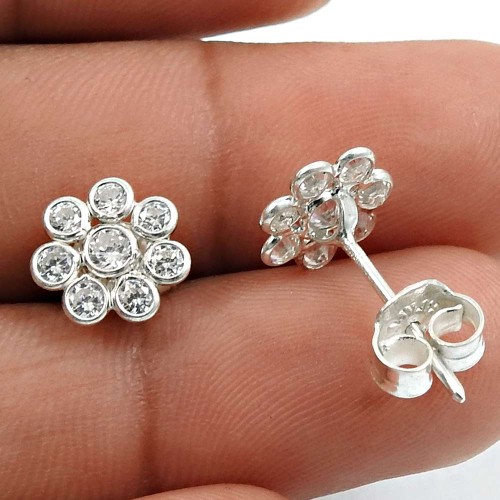 White CZ Gemstone Earring 925 Sterling Silver Stylish Jewelry C18