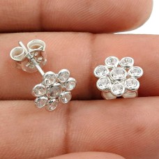 White CZ Gemstone Earring 925 Sterling Silver Indian Jewelry F18