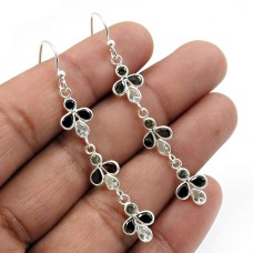 Black CZ White CZ Gemstone Earring 925 Sterling Silver Indian Handmade Jewelry Q2