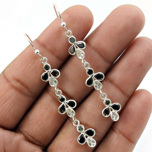 Black CZ White CZ Gemstone Earring 925 Sterling Silver Traditional Jewelry T18