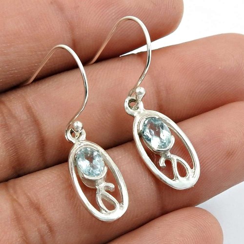 Blue Topaz Gemstone Earring 925 Sterling Silver Stylish Jewelry S22