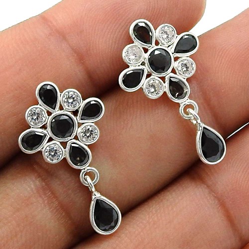 Black CZ White CZ Gemstone Earring 925 Sterling Silver Handmade Indian Jewelry L24