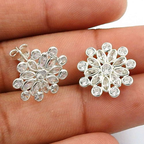 White CZ Gemstone Earring 925 Sterling Silver Traditional Jewelry X24