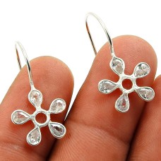 White CZ Gemstone Earring 925 Sterling Silver Indian Handmade Jewelry A79