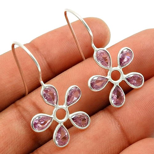 Pink CZ Gemstone Earring 925 Sterling Silver Traditional Jewelry X79