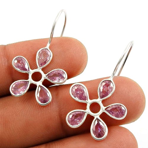 Pink CZ Gemstone Earring 925 Sterling Silver Ethnic Jewelry Y79