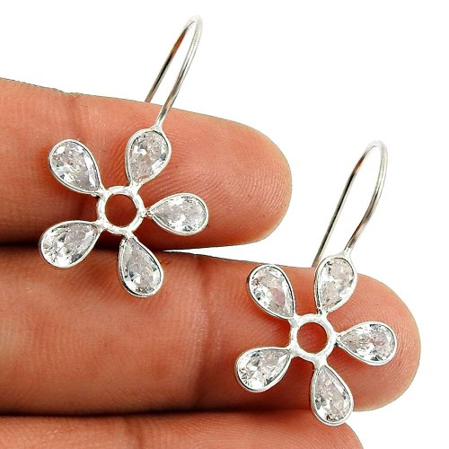 White CZ Gemstone Earring 925 Sterling Silver Ethnic Jewelry I80