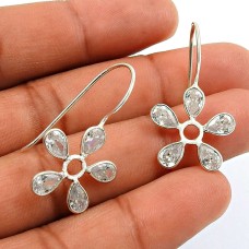 White CZ Gemstone Earring 925 Sterling Silver Handmade Indian Jewelry P80